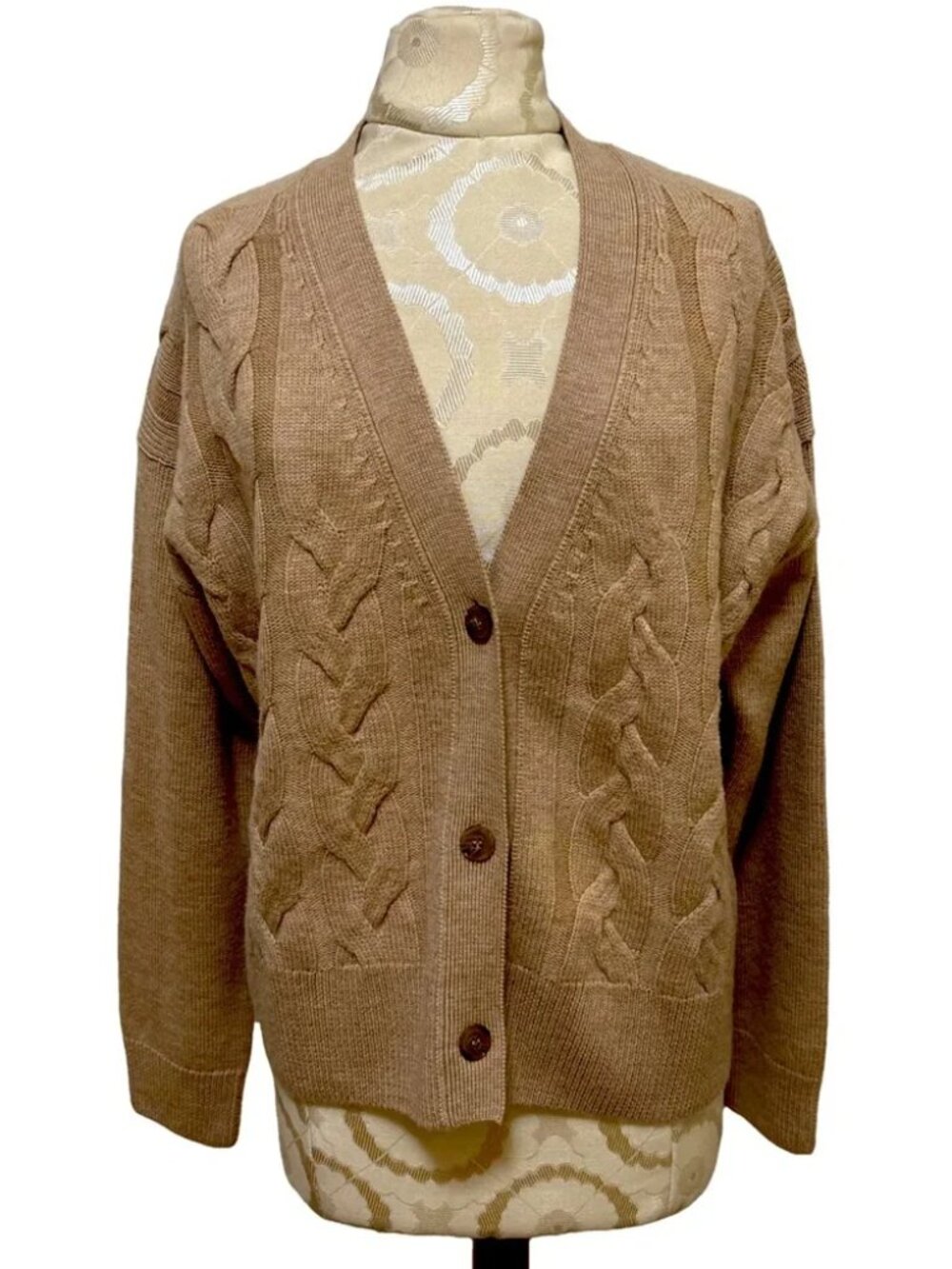 New J. McLaughlin Joni Wool Cardigan Button Down Sweater H Camel Brown Large